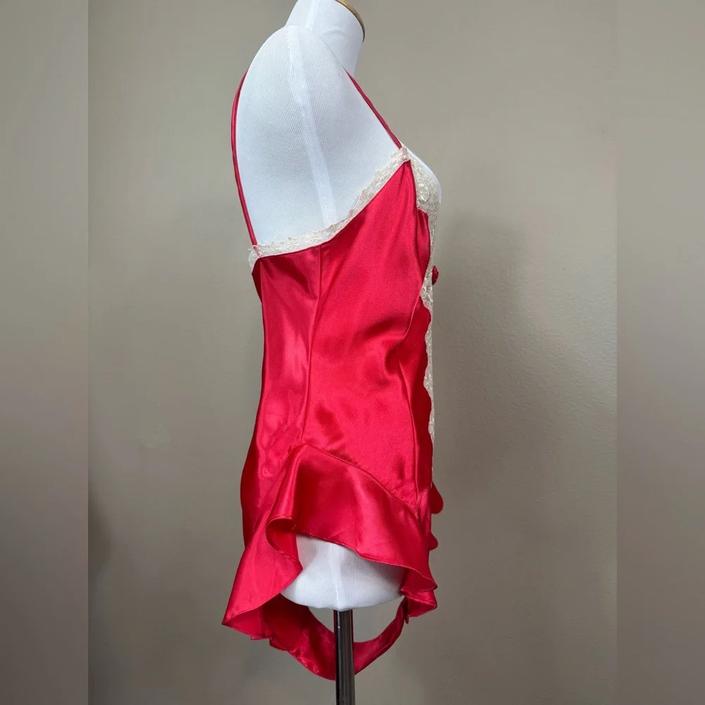 VTG‎ Victoria’s Secret Gold Label Red Satin Lace Teddy White lingerie D